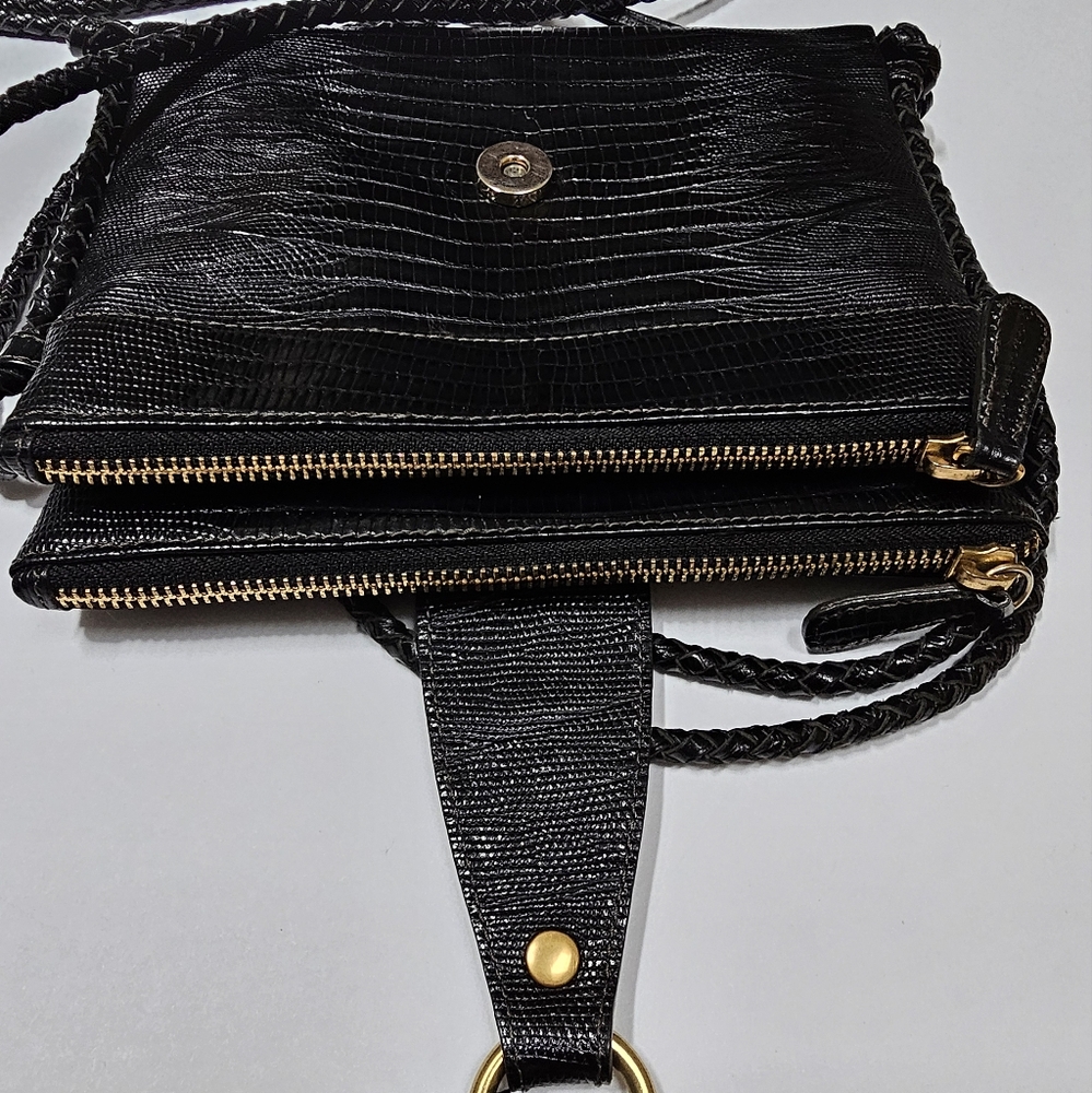 Brahmin Vintage Style Mojito Reptile Print Black Leather Organizer Crossbody - Picture 3 of 16